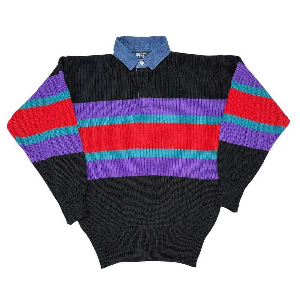 Vintage Apparatus Sweater‎ Womens Size Medium Striped Knit Pullover Collared